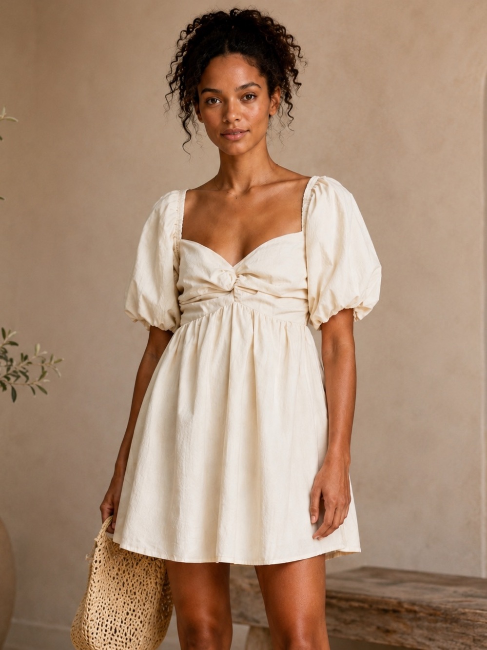 Anthropologie EN SAISON Cream Puff Sleeve Babydoll Mini Dress